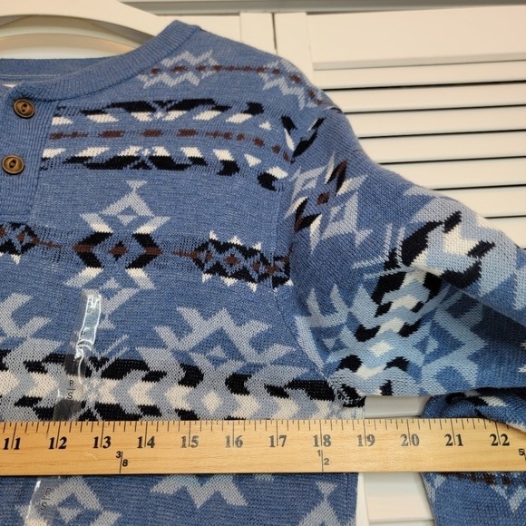 LE 31 X SIMONS Henley Sweater Men's Sz Small Blue Aztec Knit Grunge Soft Cotton - Picture 10 of 13